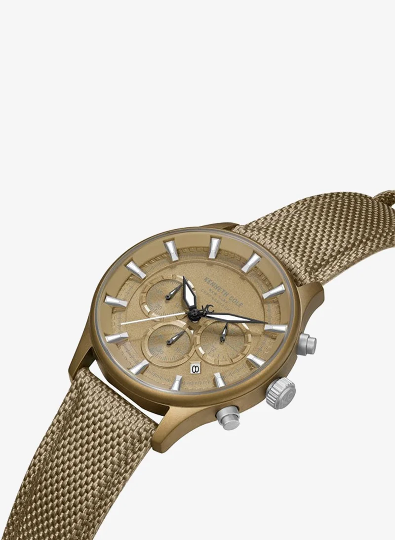 Kenneth Cole New York Khaki Thompson Khaki Dial Black Nylon Strap Chronograph Watch for Men - 43.5mm for Men | Best Price UAE