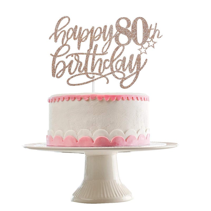 Festiko®Happy 80th Birthday Cake Topper Rose Gold Glitter- 80th Birthday Cake Topper, 80th Birthday Decorations, 80th Party Decorations for Women - Image 5