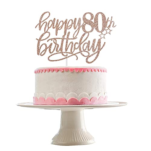 Festiko®Happy 80th Birthday Cake Topper Rose Gold Glitter- 80th Birthday Cake Topper, 80th Birthday Decorations, 80th Party Decorations for Women - Image 1