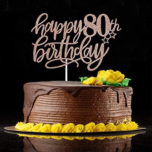 Festiko®Happy 80th Birthday Cake Topper Rose Gold Glitter- 80th Birthday Cake Topper, 80th Birthday Decorations, 80th Party Decorations for Women - Image 2