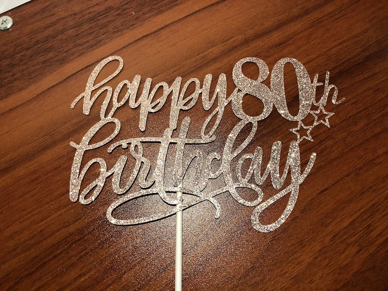 Festiko®Happy 80th Birthday Cake Topper Rose Gold Glitter- 80th Birthday Cake Topper, 80th Birthday Decorations, 80th Party Decorations for Women - Image 3