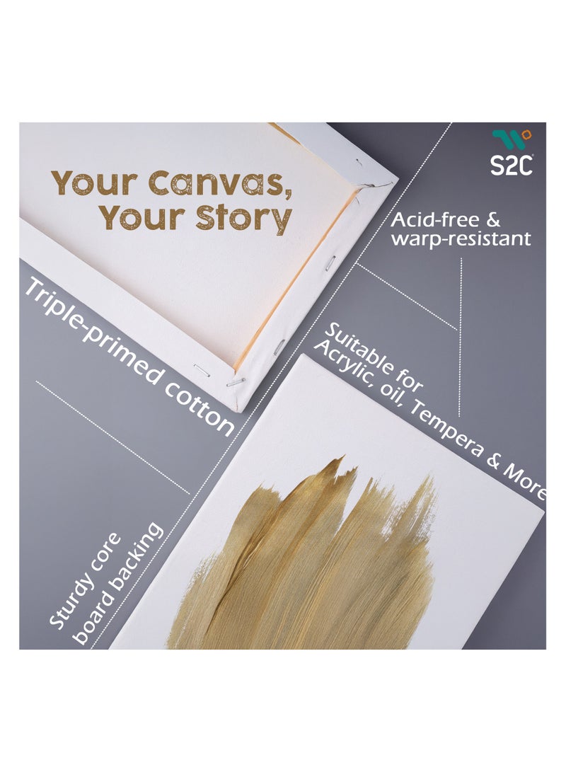 S2C Stretched White Blank Canvas – Artist Canvas Board – Wooden Painting Panel Boards for Acrylic, Oil & Watercolor – DIY Drawing & Painting (Pack of 6) - Image 2