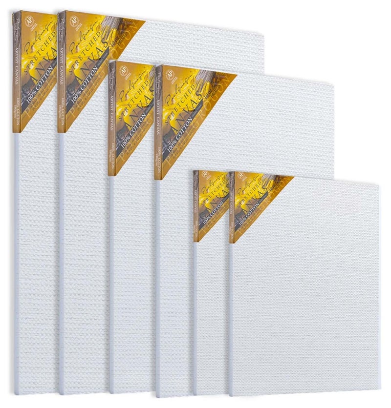 S2C Stretched White Blank Canvas – Artist Canvas Board – Wooden Painting Panel Boards for Acrylic, Oil & Watercolor – DIY Drawing & Painting (Pack of 6) - Image 1