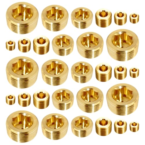 Joywayus 30PCS Brass Hex Counter Sunk Plug 116 18 14 38 12 34 NPT Male Pipe Fitting Set Internal Hex Socket Thread Pipe Plug for Closing the End of Pipe - Image 1