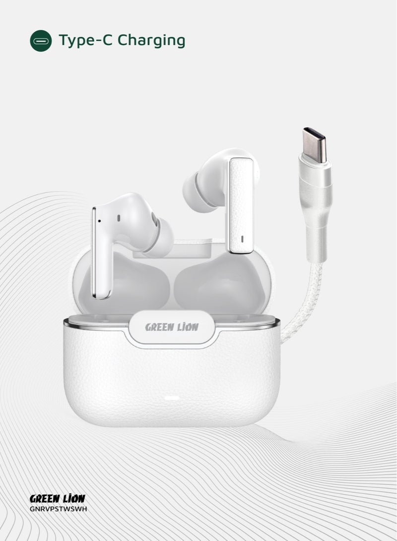 GREEN LION River Plus True Wireless Earbuds ANC + ENC Clarity and 2.4G Connector / Truewireless Headphones / Smart In-Ear Detection / Wireless Charging / Waterproof Earbuds / Hands-Free Headphone / 6-Mic ENC Calls / In-Ear Headphones for Music, Calls & Gaming - White - Image 3