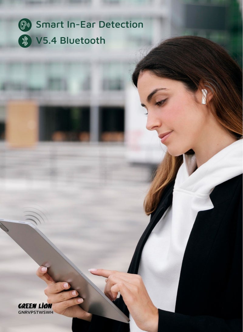 GREEN LION River Plus True Wireless Earbuds ANC + ENC Clarity and 2.4G Connector / Truewireless Headphones / Smart In-Ear Detection / Wireless Charging / Waterproof Earbuds / Hands-Free Headphone / 6-Mic ENC Calls / In-Ear Headphones for Music, Calls & Gaming - White - Image 5