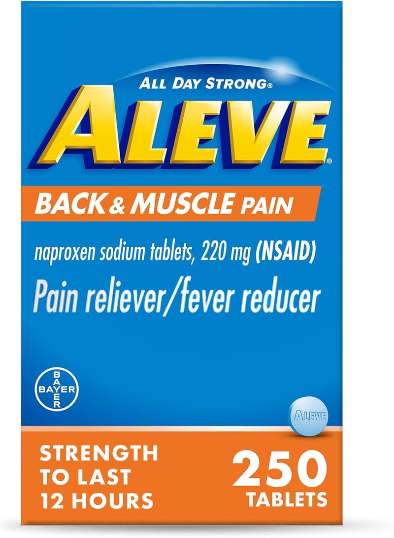 Aleve أقراص نابروكسين صوديوم لتخفيف آلام الظهر والعضلات، مسكن للألم ومخفض للحمى، دواء للجسم، 250 حبة - Image 1