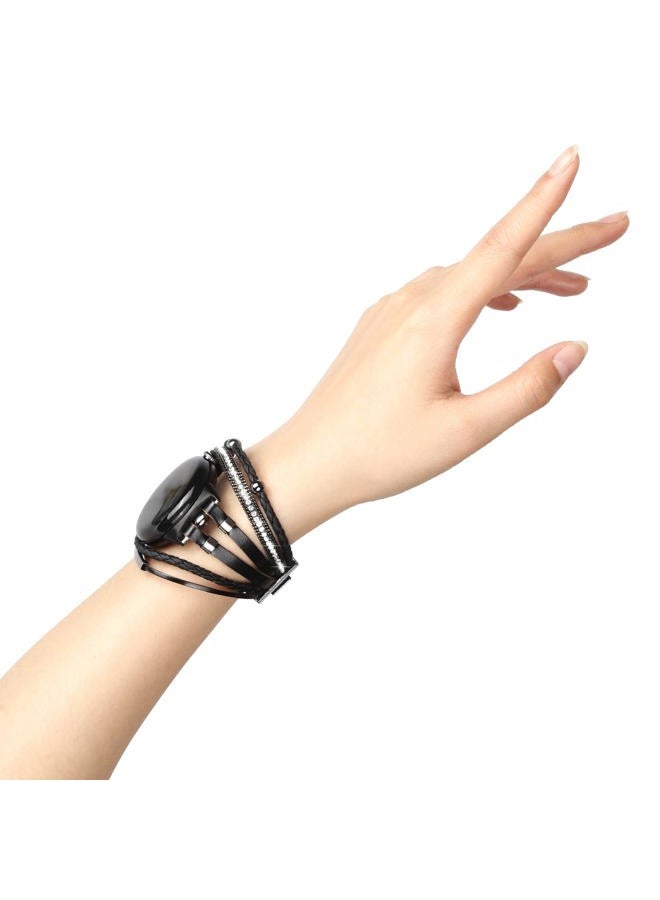 KONAFEI Compatible with Google Pixel Watch Band, Slim Handmade Leather Bracelets Boho Bead Metal Jewelry Strap Multilayer Wrap Wristband Accessories for Women (Black) - Image 5