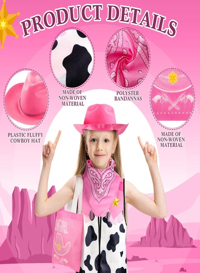 Toulite مجموعة توليت المكونة من 24 قطعة من قبعات رعاة البقر وقبعات رعاة البقر للبنات، تتضمن زي رعاة البقر 6 قبعات و6 سترات و6 مناديل و6 حقائب لحفلات الأطفال (لون وردي). - Image 3