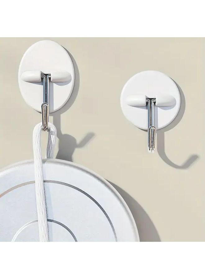 White Plastic Adhesive Wall Hooks Heavy Duty No Drill Installation Removable Backing Multi Hook Door Wall Hanger For Keys Towels Hats Belts Space Saving Organizer Office Bathroom Utility Hooks Full Glue Small Circle White 5pcs - Image 4