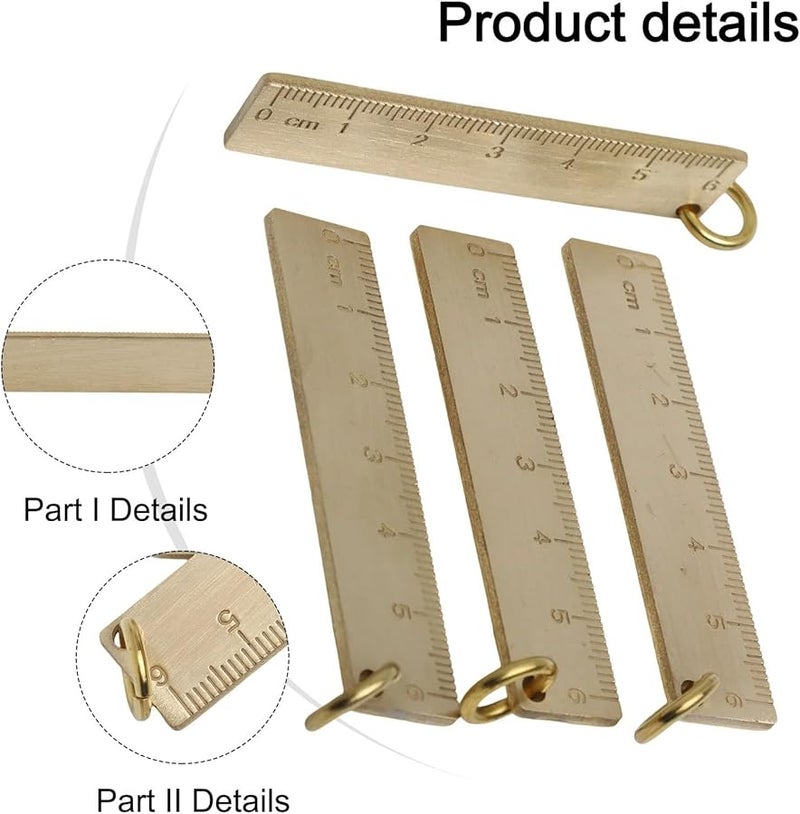 6Cm Brass Ruler Set 4PCS 3Mm Thick Mini Copper Measuring Tool With Key Ring For Precision Measurement - Image 5