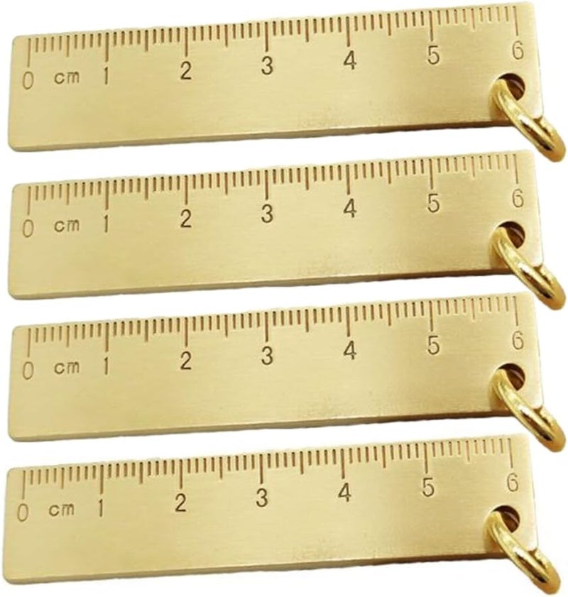 6Cm Brass Ruler Set 4PCS 3Mm Thick Mini Copper Measuring Tool With Key Ring For Precision Measurement - Image 2
