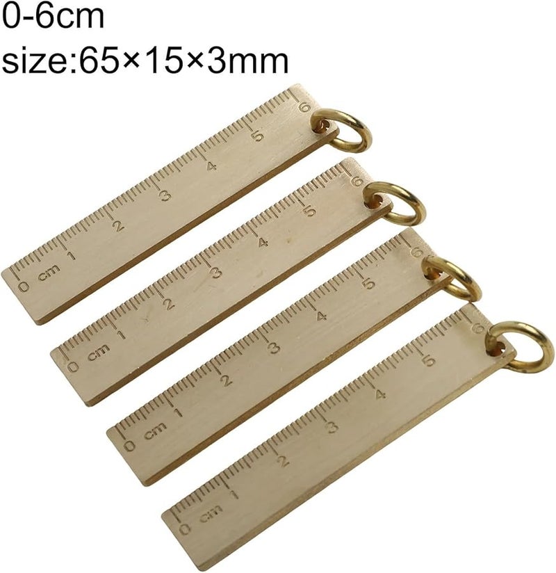 6Cm Brass Ruler Set 4PCS 3Mm Thick Mini Copper Measuring Tool With Key Ring For Precision Measurement - Image 4