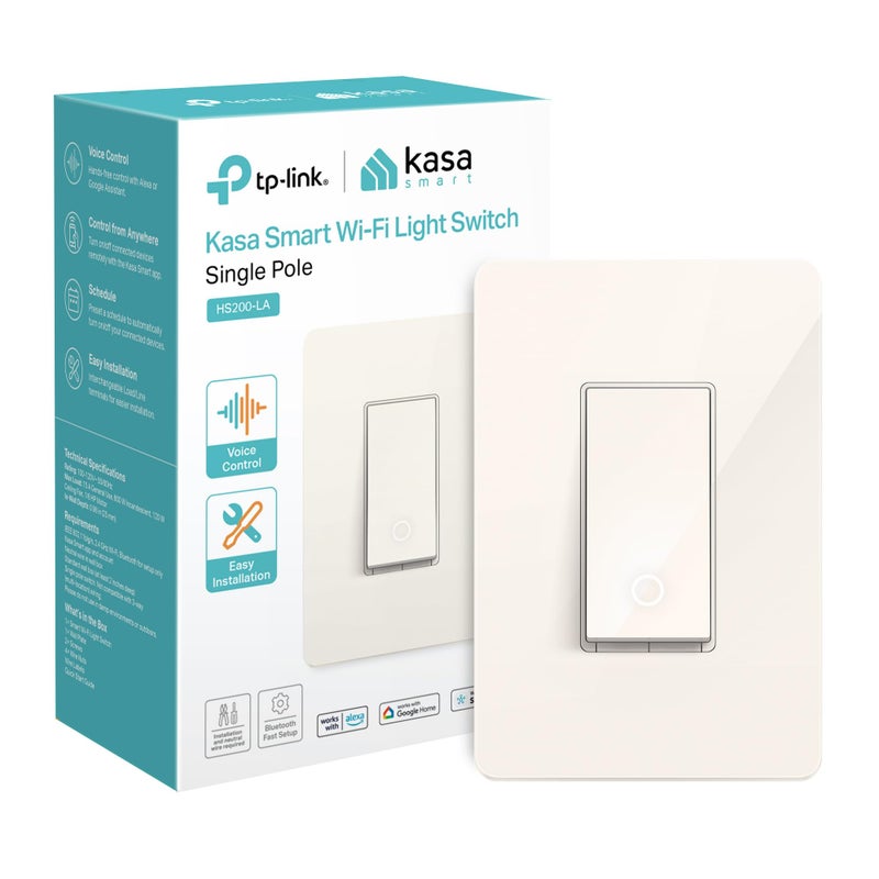 Kasa Smart Light Switch HS200-LA, Light Almond, Single Pole,Neutral Wire Required, 2.4GHz Wi-Fi Light Switch Compatible with Alexa and Google Home, UL Certified, No Hub Required - Image 1
