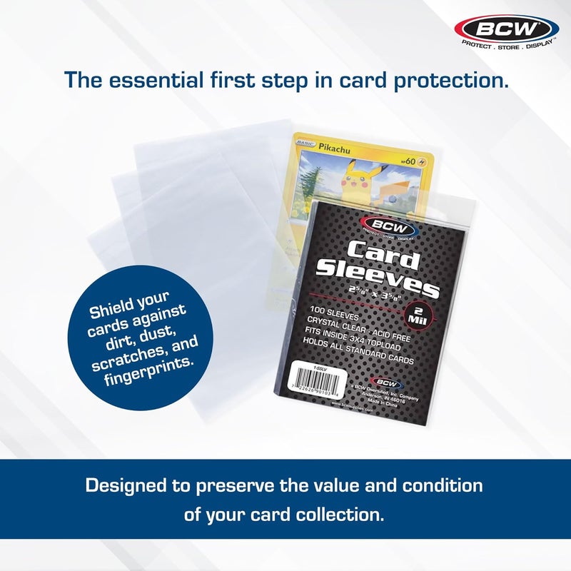 BCW أكمام بطاقات قياسية - أكمام بنس 2 5/8 × 3 5/8 | 1000 أكمام بطاقات تداول شفافة | أكمام واقية للبطاقات للبيسبول والرياضات وبطاقات التداول | 10 عبوات من 100 كل منها - Image 2
