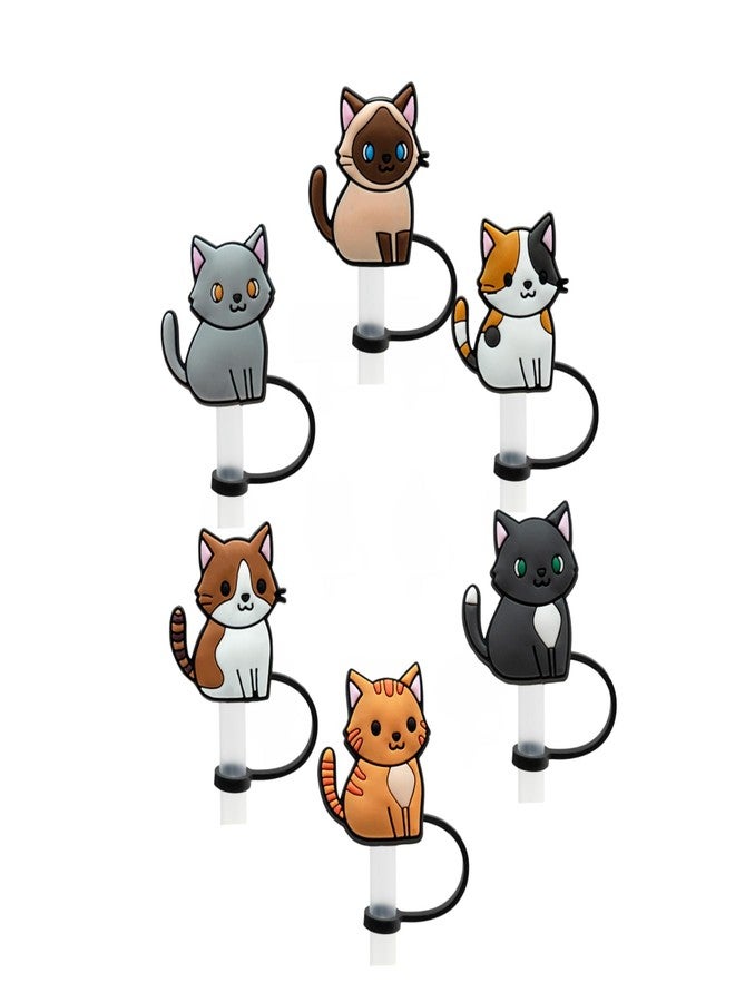 TARINI 6Pcs Cute Cat Silicone Straw Cover, 8mm Splash Proof Tumbler Straw Cap, Reusable Dustproof Tumbler Accessories, Fit 20oz & 30oz Stanley Cup Drinking Straw - Image 1