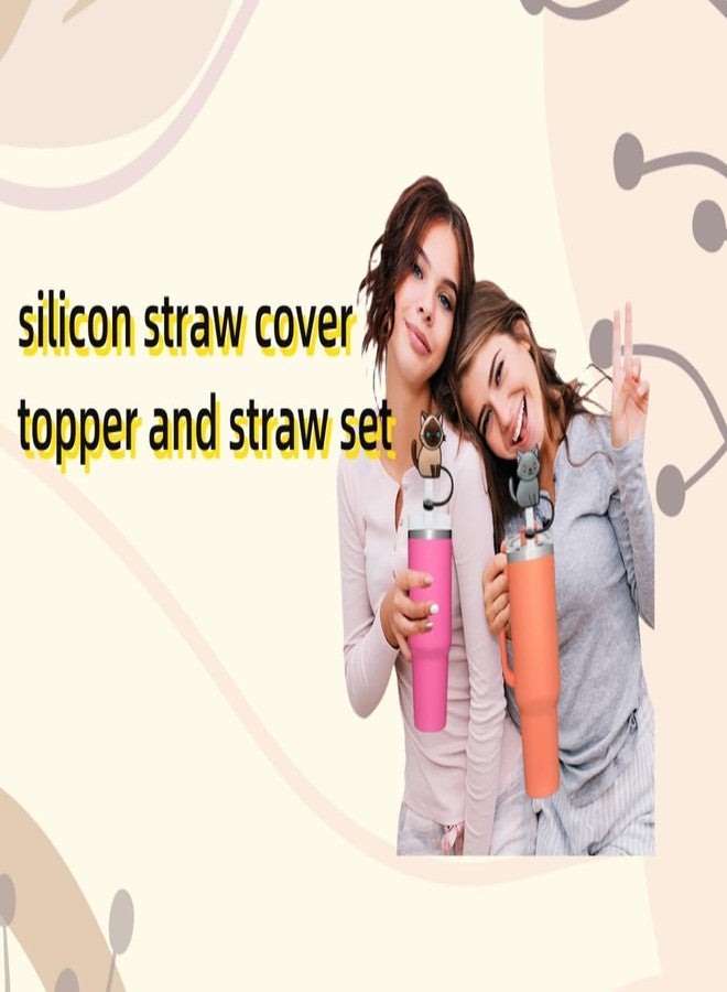 TARINI 6Pcs Cute Cat Silicone Straw Cover, 8mm Splash Proof Tumbler Straw Cap, Reusable Dustproof Tumbler Accessories, Fit 20oz & 30oz Stanley Cup Drinking Straw - Image 3