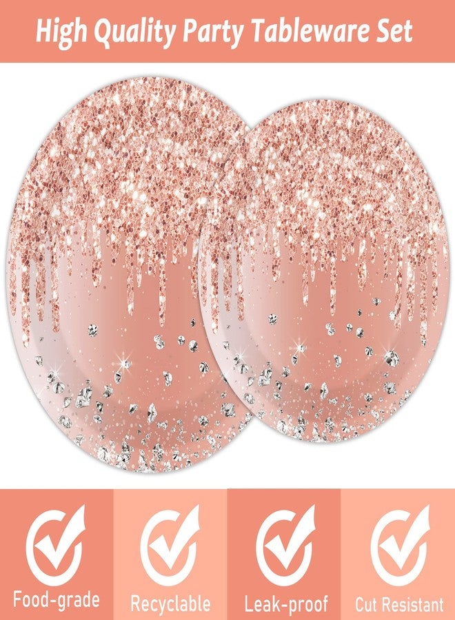 Tevxj طقم أدوات المائدة لعيد الميلاد 96 قطعة باللون الوردي والذهبي الوردية، أطباق حلوى قابلة للتصرف، مناديل، شوك لـ 24 ضيفًا - Image 5