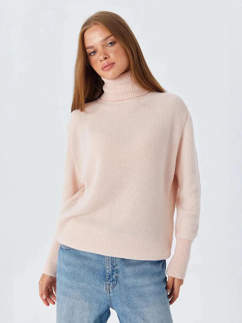 Mixray Powder Pink Mixray Thick Ribbed Turtleneck Sweater for Women | Best Price UAE
