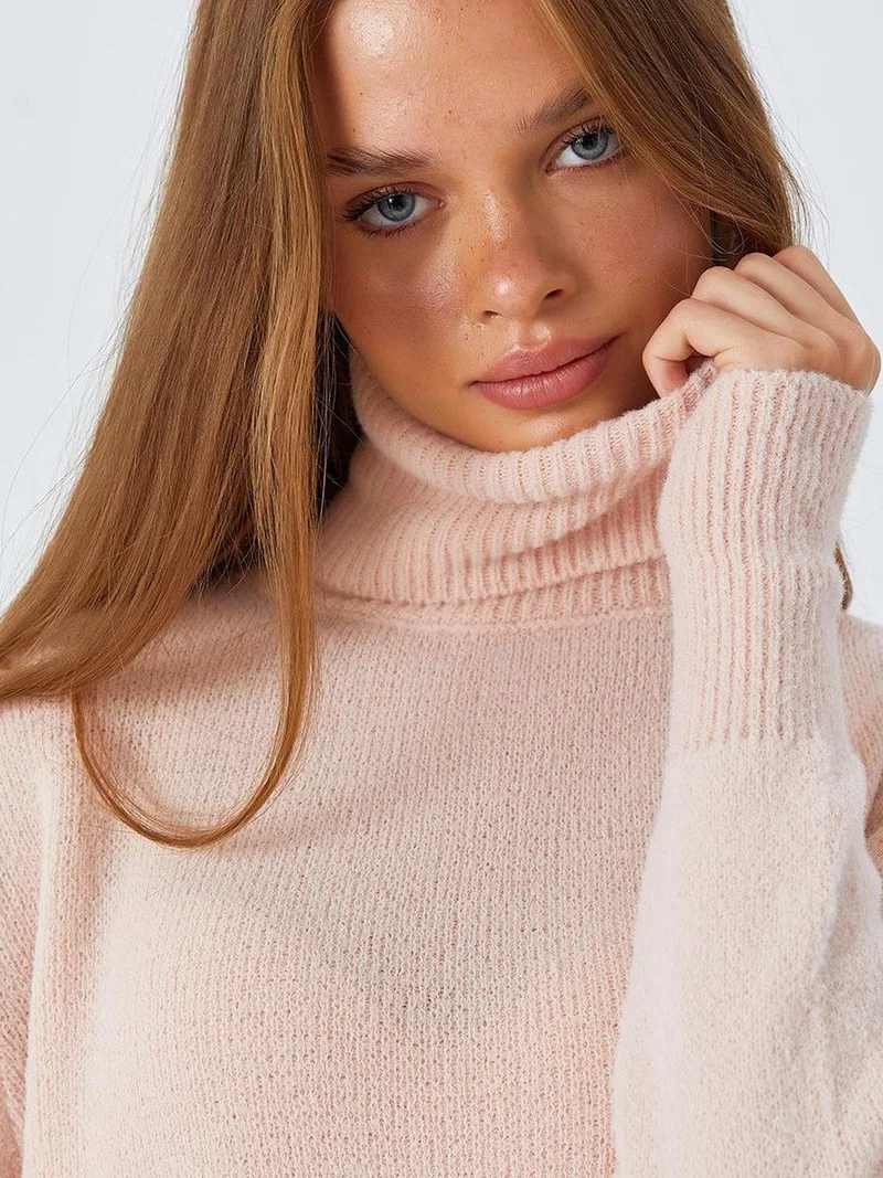 Mixray Powder Pink Mixray Thick Ribbed Turtleneck Sweater for Women | Best Price UAE