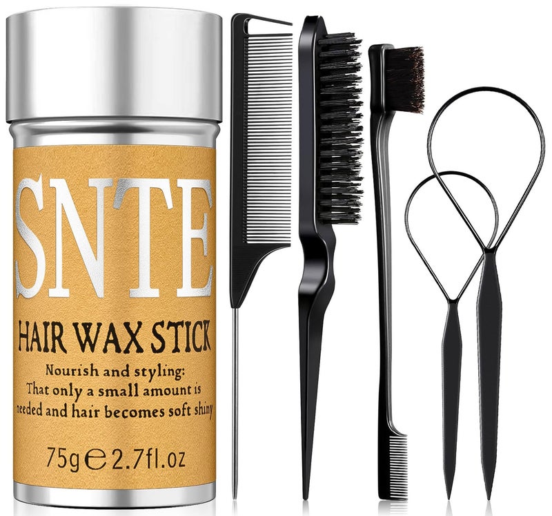 Samnyte Hair Wax Stick - Slick Back Hair Brush Set 6Pcs, Wax Stick for Hair Flyaways, Bun Accessories, Non-greasy Styling Cream for Women, Kids & Teen Girls - Image 1
