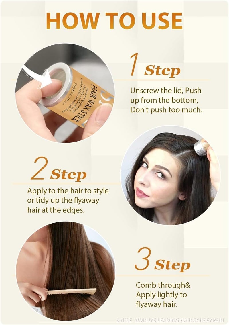Samnyte Hair Wax Stick - Slick Back Hair Brush Set 6Pcs, Wax Stick for Hair Flyaways, Bun Accessories, Non-greasy Styling Cream for Women, Kids & Teen Girls - Image 5