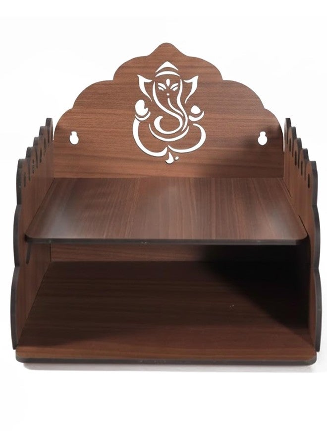 Bindian Wooden Wall Hanging Temple for Home & Office | 4.5mm Extra Thick MDF Pooja Mandir | Compact 2-Tier Shelf with Laser Cut Lord Ganesha & Om Design | DIY Assembly 8 x 9 Inch Walnut Brown - Image 1