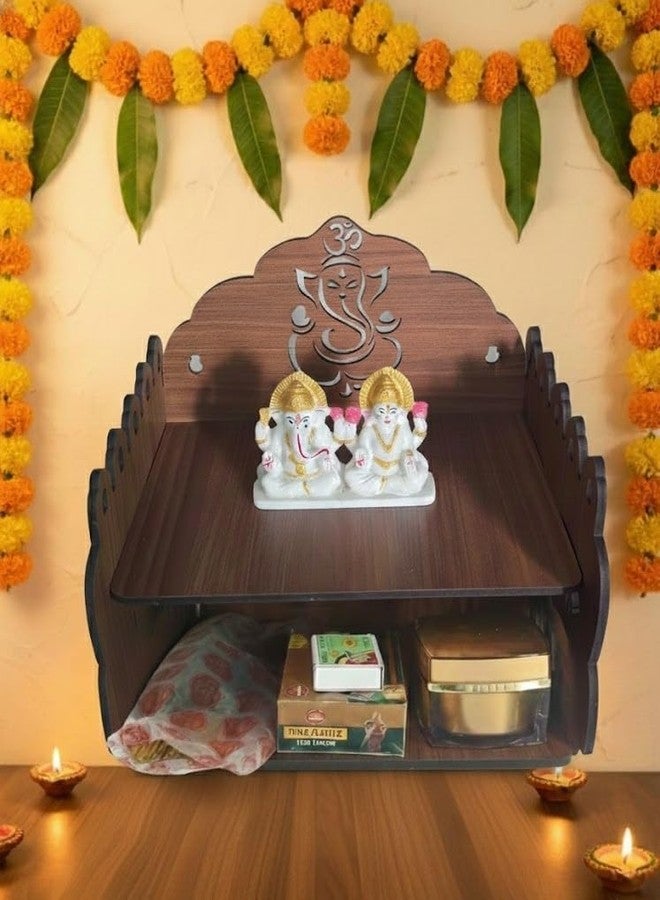 Bindian Wooden Wall Hanging Temple for Home & Office | 4.5mm Extra Thick MDF Pooja Mandir | Compact 2-Tier Shelf with Laser Cut Lord Ganesha & Om Design | DIY Assembly 8 x 9 Inch Walnut Brown - Image 3