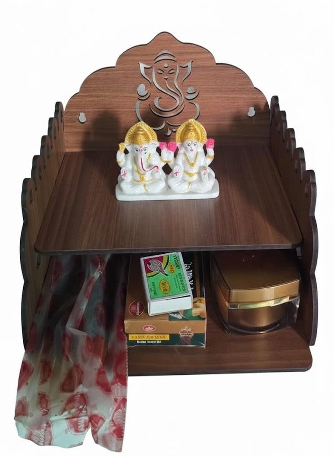 Bindian Wooden Wall Hanging Temple for Home & Office | 4.5mm Extra Thick MDF Pooja Mandir | Compact 2-Tier Shelf with Laser Cut Lord Ganesha & Om Design | DIY Assembly 8 x 9 Inch Walnut Brown - Image 5