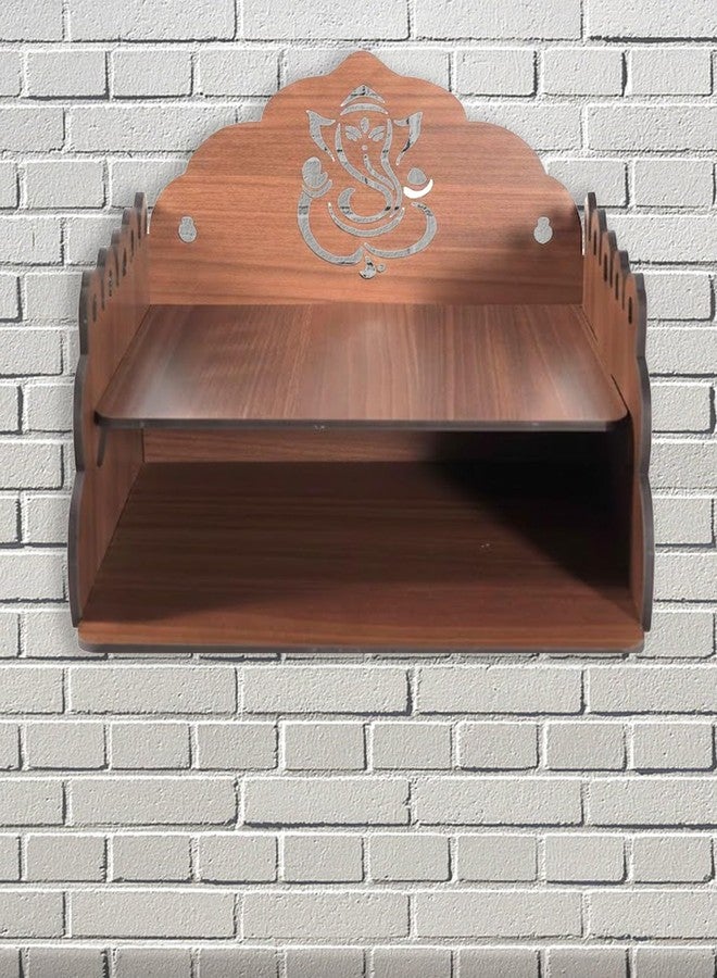 Bindian Wooden Wall Hanging Temple for Home & Office | 4.5mm Extra Thick MDF Pooja Mandir | Compact 2-Tier Shelf with Laser Cut Lord Ganesha & Om Design | DIY Assembly 8 x 9 Inch Walnut Brown - Image 2