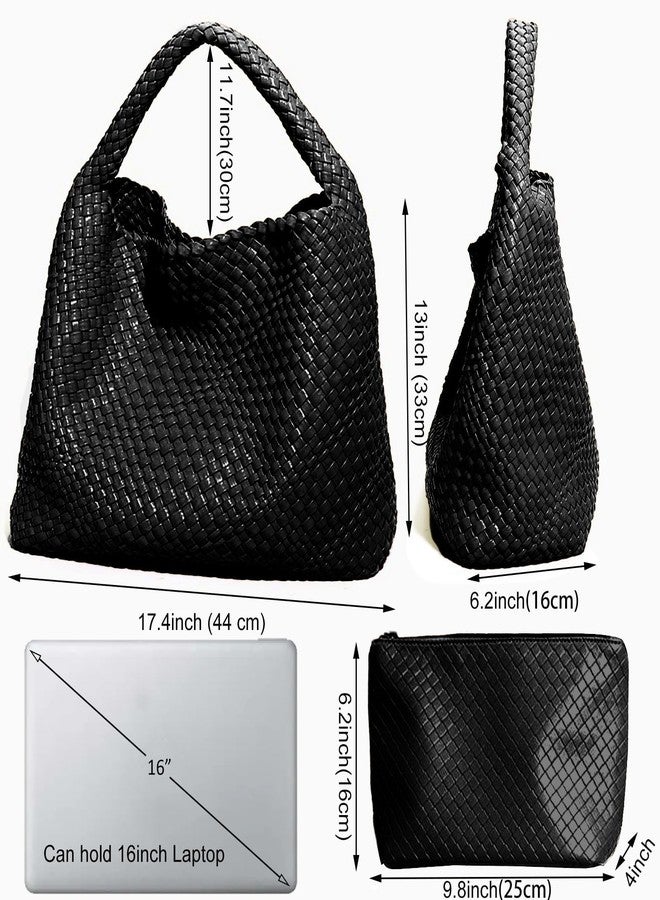 GEELYDA Woven Tote Bag for Women with Purse, Fashion Shoulder Top-handle Hobo Bags All-Match Underarm Bag, Large Capacity Leather Handmade Work Tote Commuter Day bags, Travel Bag, Shopper Bag, Black - Image 4