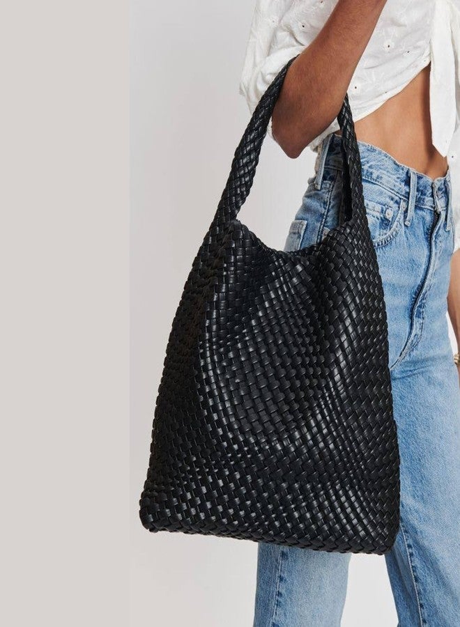 GEELYDA Woven Tote Bag for Women with Purse, Fashion Shoulder Top-handle Hobo Bags All-Match Underarm Bag, Large Capacity Leather Handmade Work Tote Commuter Day bags, Travel Bag, Shopper Bag, Black - Image 2