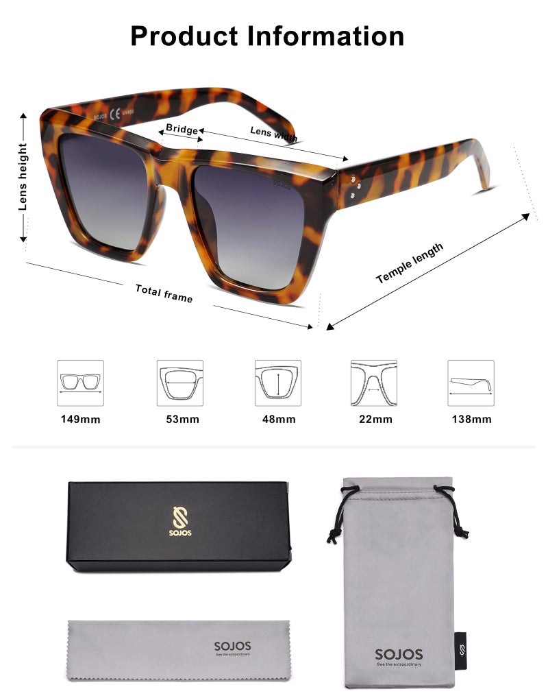 SOJOS Fashion Oversized Square Cat Eye Polarized Sunglasses for Women Trendy Cateye Style Womens Sunglasses SJ2179, Tortoise Frame/Grey Grading Lens - Image 5
