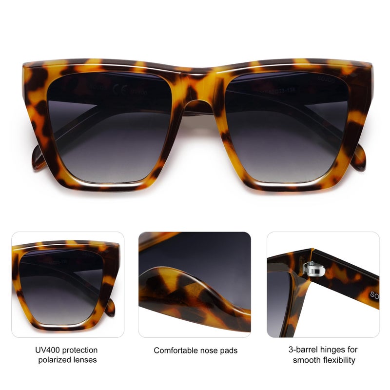 SOJOS Fashion Oversized Square Cat Eye Polarized Sunglasses for Women Trendy Cateye Style Womens Sunglasses SJ2179, Tortoise Frame/Grey Grading Lens - Image 4