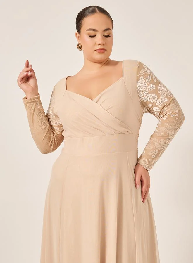 Styli Lace Sleeve Evening Dress