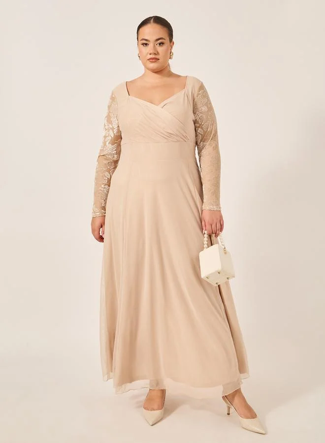 Styli Lace Sleeve Evening Dress
