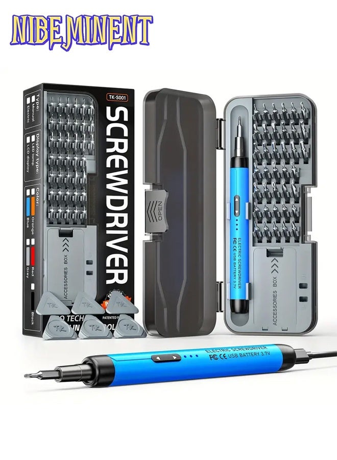 NIBEMINENT 46 in 1 Mini Electric Screwdriver Set with 38 Magnetic Precision Bits, USB Powered Rechargeable Lithium Battery, Portable Tool Kit for Home Use, Precision Repair Tool Kit for Phone, Laptop, Camera, Watch, Computer（Blue） - Image 5