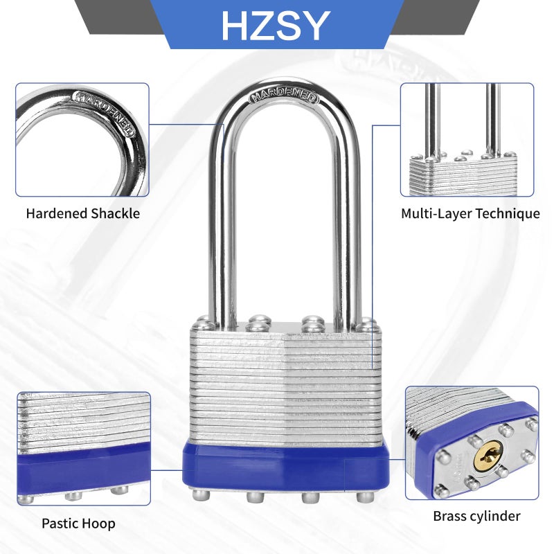 HZSY أقفال HSSY ذات مفاتيح على حد سواء، حزمة من 24 قفلًا من الفولاذ المصفح (1-9/16 بوصة 40 مم) أقفال مع نفس المفتاح الطويل لخزانة صندوق الأدوات ووحدة التخزين أو أكثر - Image 2