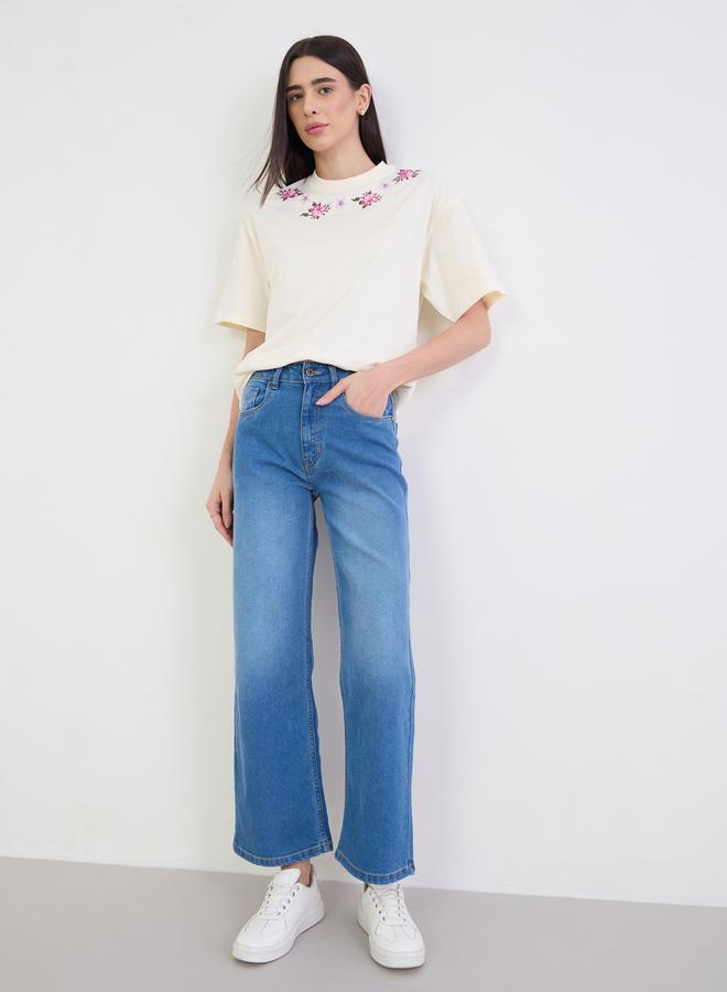 Mid Rise Washed Straight Fit Jeans