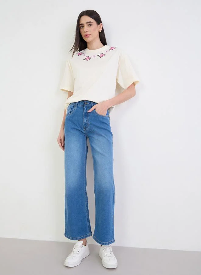 Styli Mid Rise Washed Straight Fit Jeans