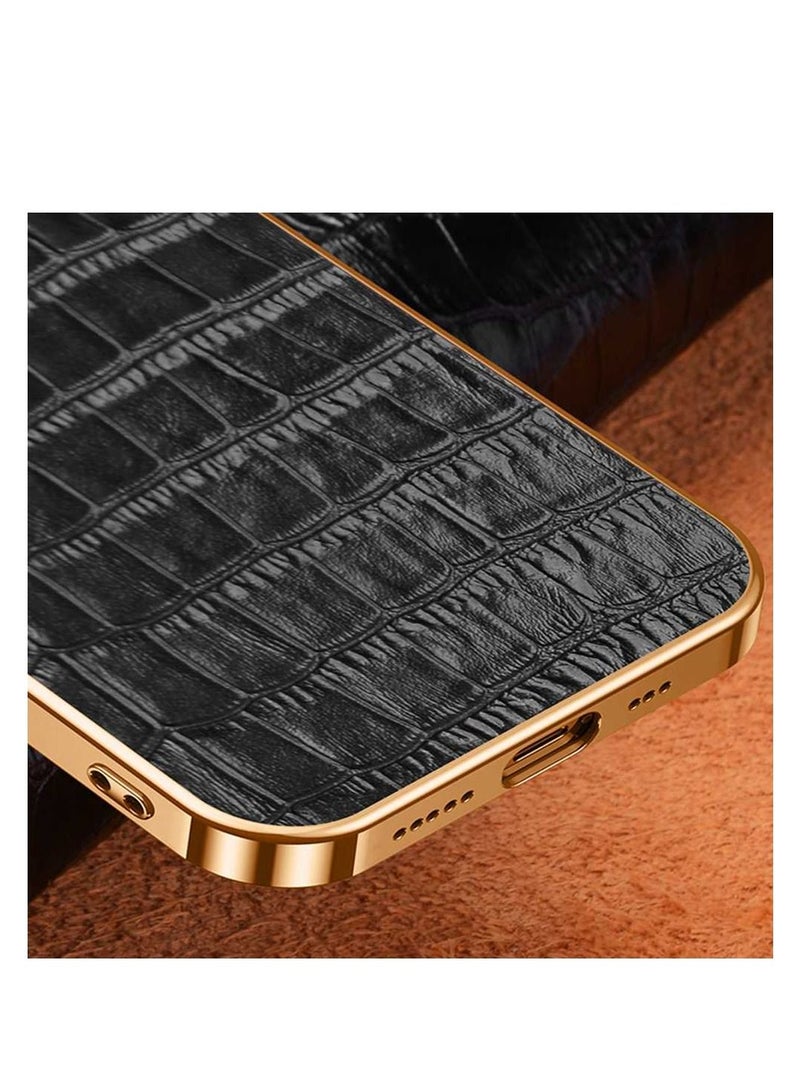 Genuine Leather Case For Apple iPhone 12 Pro Max Glossy Edge Crocodile Grain Cover  - Image 3