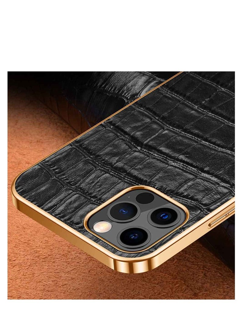 Genuine Leather Case For Apple iPhone 12 Pro Max Glossy Edge Crocodile Grain Cover  - Image 2