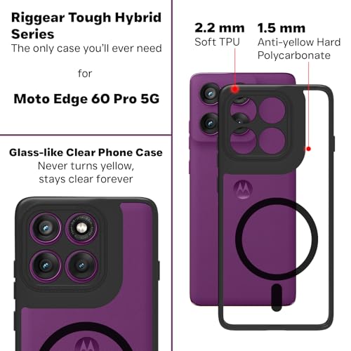RIGGEAR Shockproof Tough Hybrid Armor Magnetic Back Cover Case Compatible with MagSafe Accessories for Motorola Moto Edge 60 Pro 5G (Clear PC and Black TPU Bumper) - Image 3