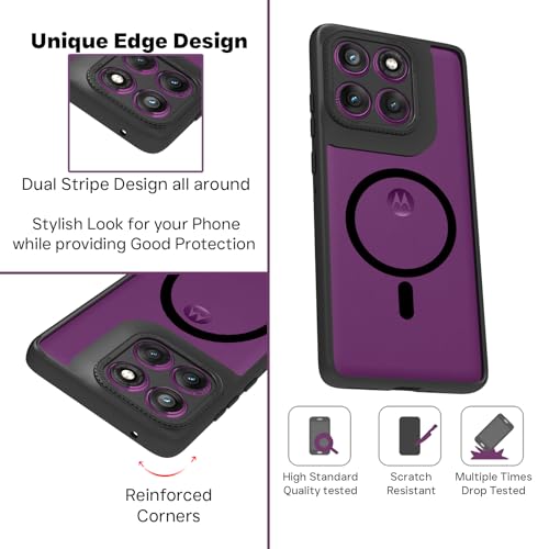 RIGGEAR Shockproof Tough Hybrid Armor Magnetic Back Cover Case Compatible with MagSafe Accessories for Motorola Moto Edge 60 Pro 5G (Clear PC and Black TPU Bumper) - Image 2