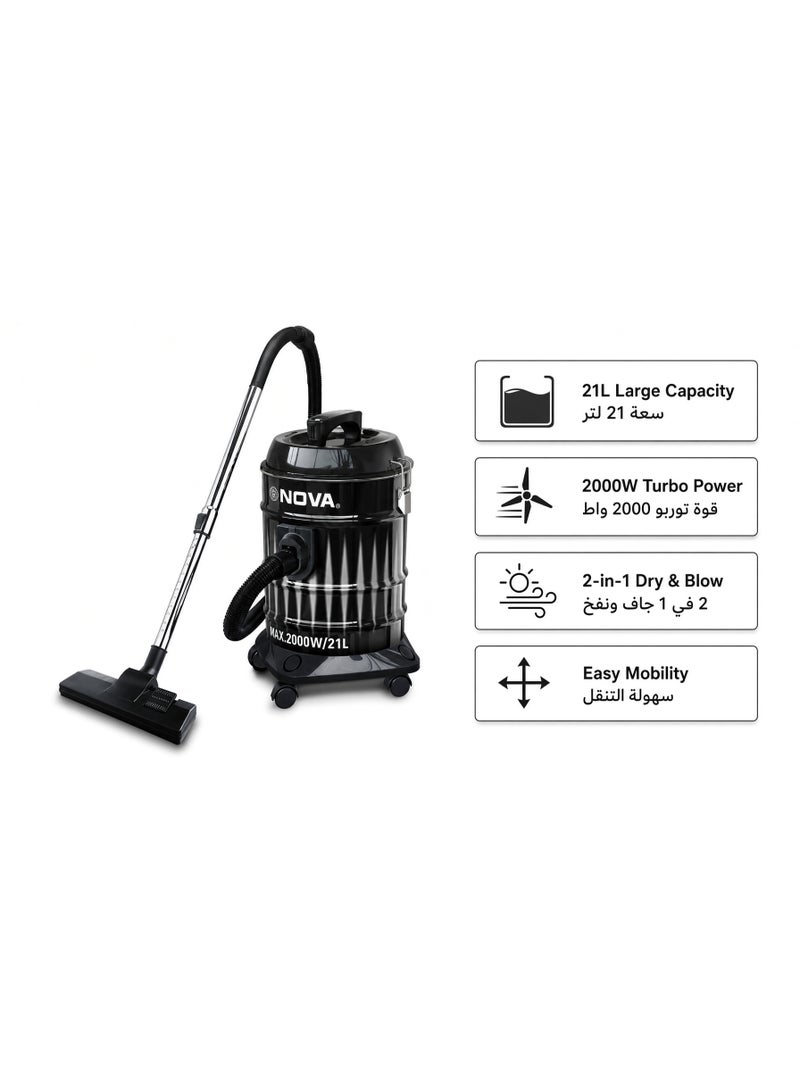 NOVA NVC-801HP Drum Vacuum Cleaner, 2000W, 21L Capacity, Dry/Blow - Image 4