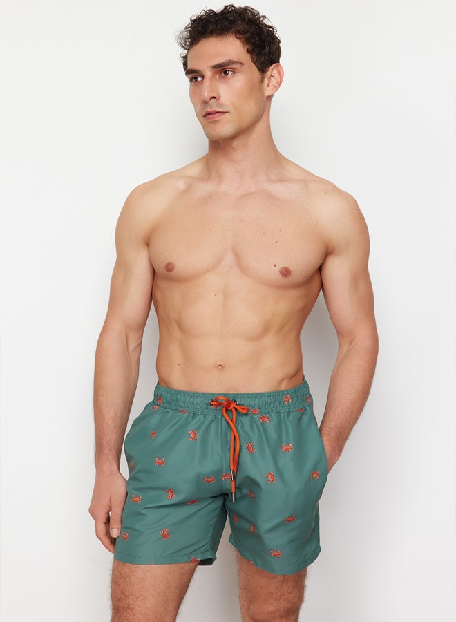 Trendyol Man Green Standard Fit Patterned Crab Patterned Swimsuit Swim Shorts - Image 4