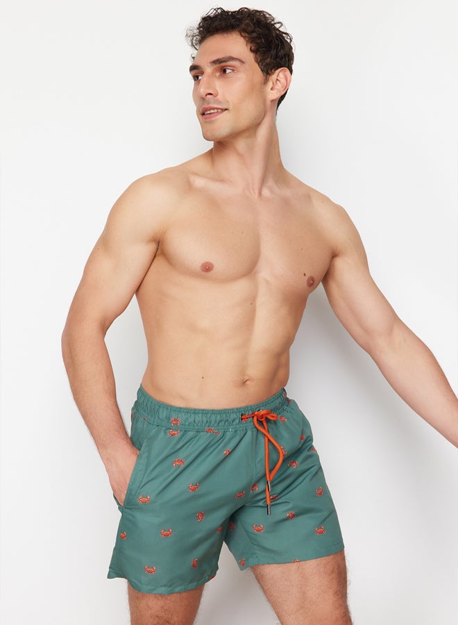 Trendyol Man Green Standard Fit Patterned Crab Patterned Swimsuit Swim Shorts - Image 3