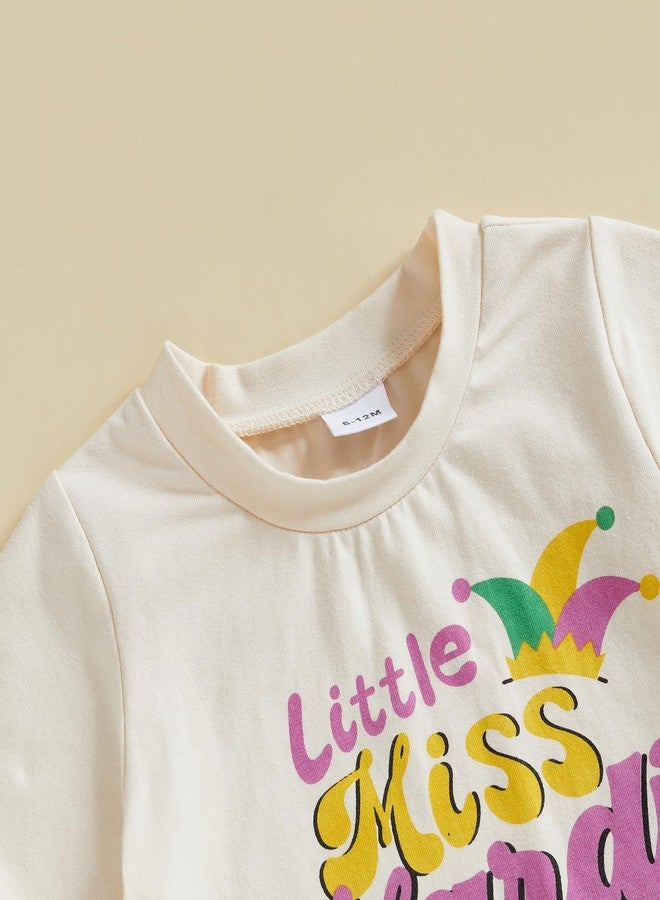 Pudcoco Kids Toddler Baby Girls Mardi Gras Outfit Litte Miss Mardi Gras T-shirt and Striped Bell Bottoms Set (Apricot, 3-4T) - Image 4