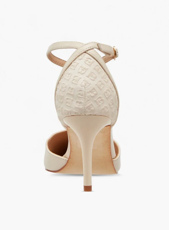 Flora Bella By Shoexpress Monogram Embossed Pointed Toe Shoes with Stiletto Heels and Buckle Closure