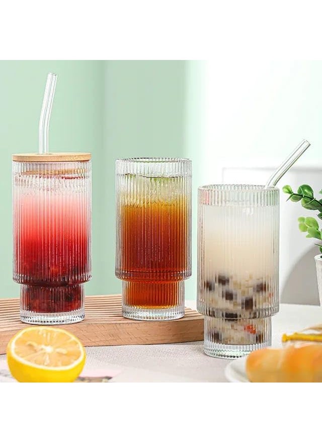 BLISS START BLISS START Stackable Glass Sipper Bottle with Wooden Lid and Glass Straw Kids Tumbler for Fruit Juice Milk Cup Green Tea and Coffee Mug with Lid and Straw Pack of 1 350 ML  - Image 4